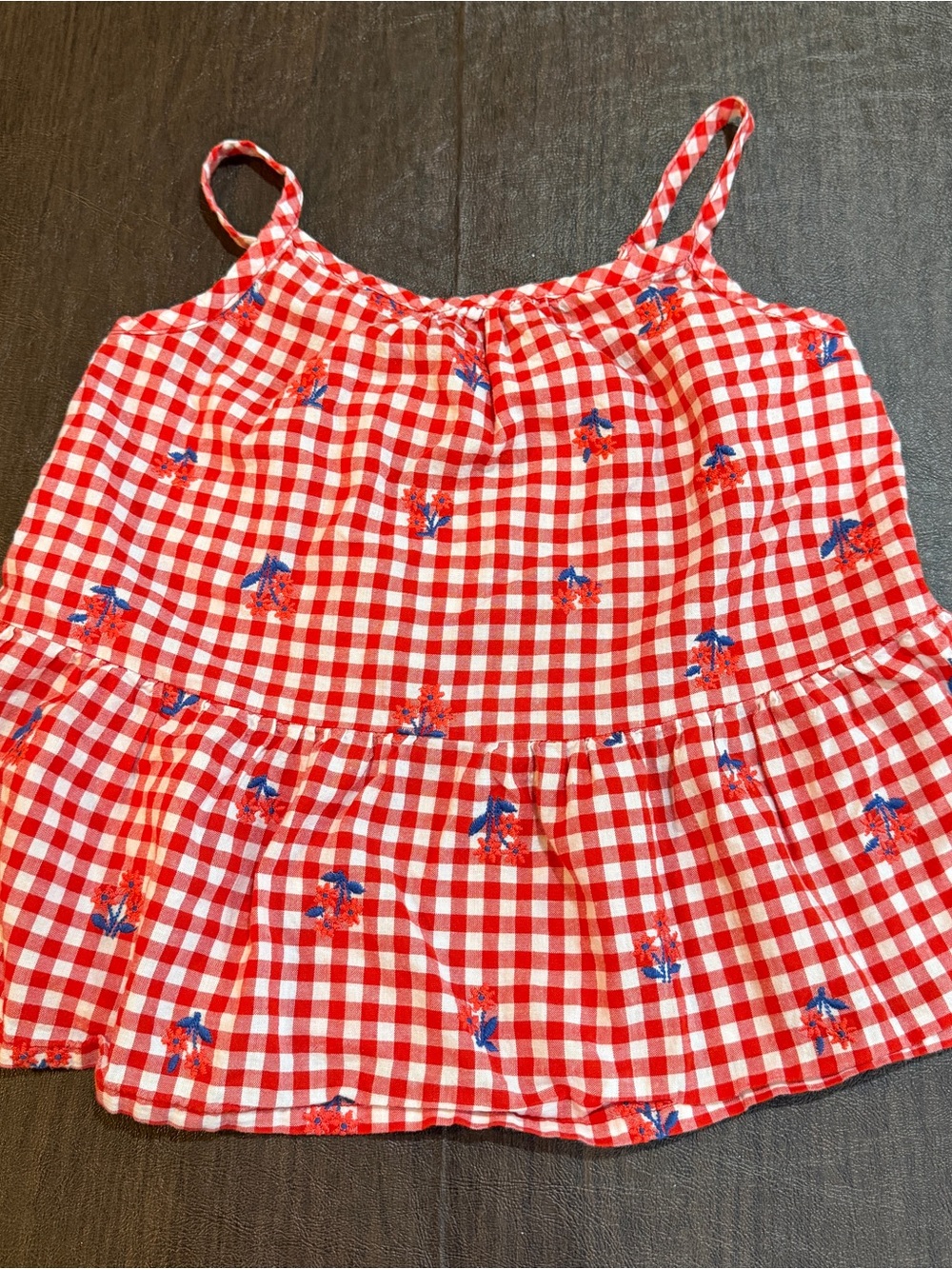 Cat &Jack Red Gingham Floral Tank Top for Kids Sz M